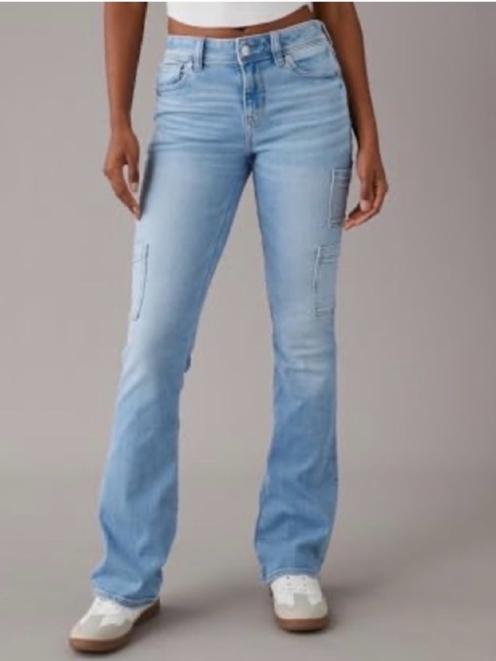 American Eagle Kick Boot Cargo Jean Next Level Stretch Light Wash Sz 10 (32x32)